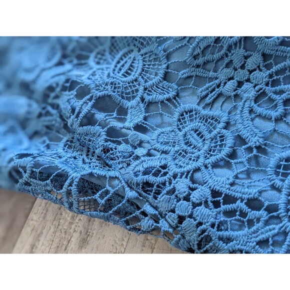 NWT Boho Lagenlook Floral Crochet Lace Overlay Agate Blue Tunic Style Sz S - Picture 2 of 9